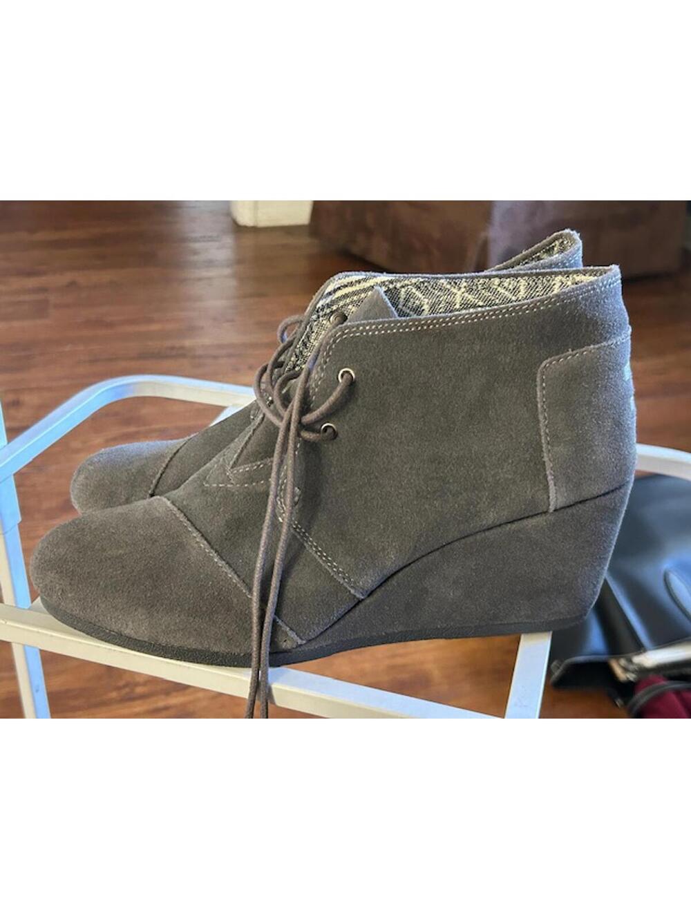 TOMS Gray Suede Wedge Ankle Boots